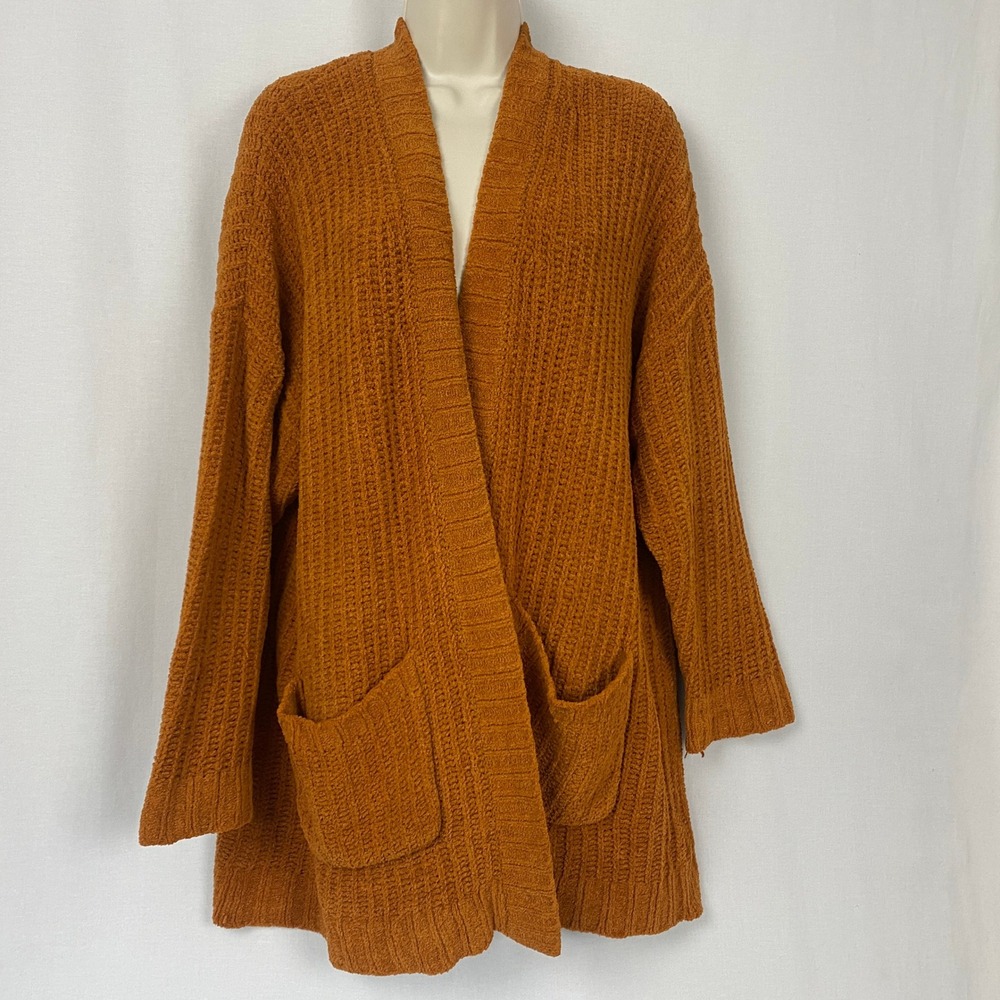 American Eagle Long Cardigan Sweater Women L XL Pumpkin Chenille Oversize Earthy